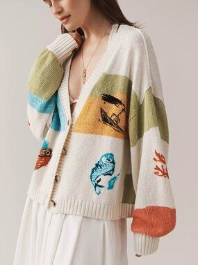NWT Pilcro Icon Graphic Fish Cardigan